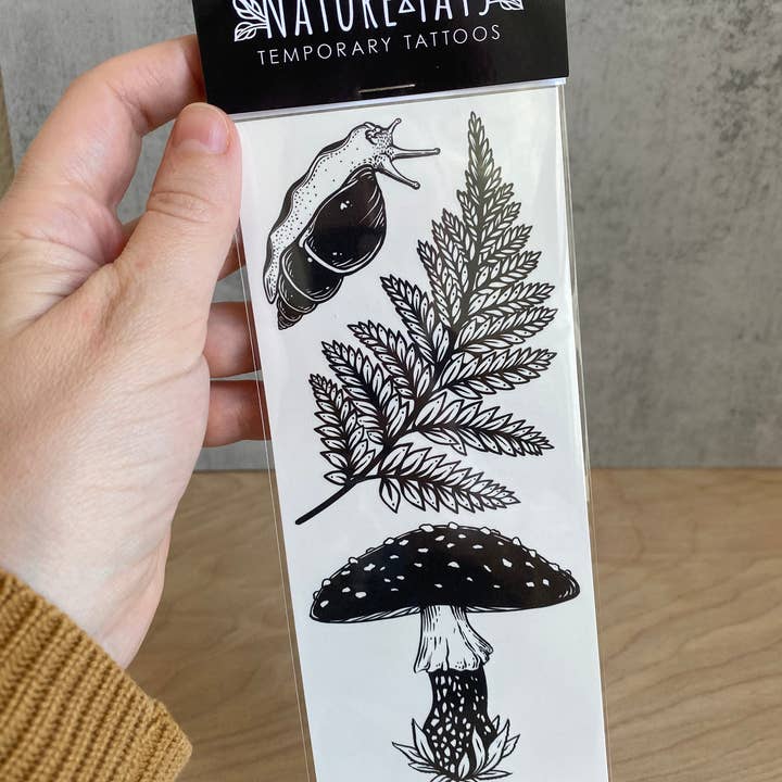 NatureTats - Wholesale Temporary Tattoo - Amanita Mushroom, Fern, Snail Temporary Tattoo3