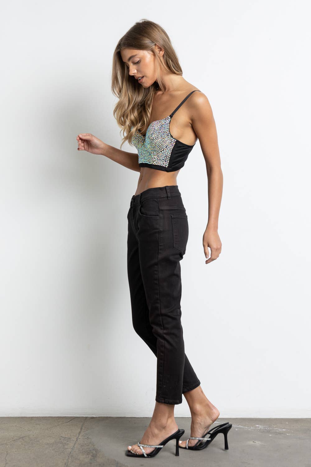 Zwart/AB IC2472 - Bustiertop met iriserende strass voor groothandel op Faire2