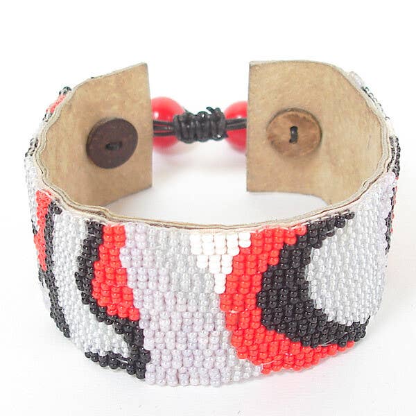 Handgemaakte grijsrode zaadkralen armband met zachte manchet en leren armband voor wholesale door BEADS CORNER
