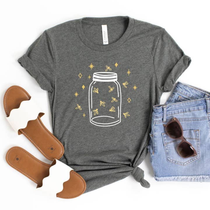 Fireflies Graphic Tee Heather Deep for wholesale by Indigo Bramble Boutique