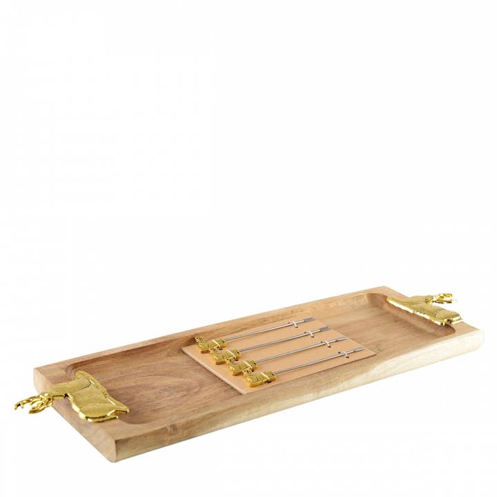 AULICA - Wholesale Cheese Board - Cheese charcuterie board and 4 golden deer appetizer picks