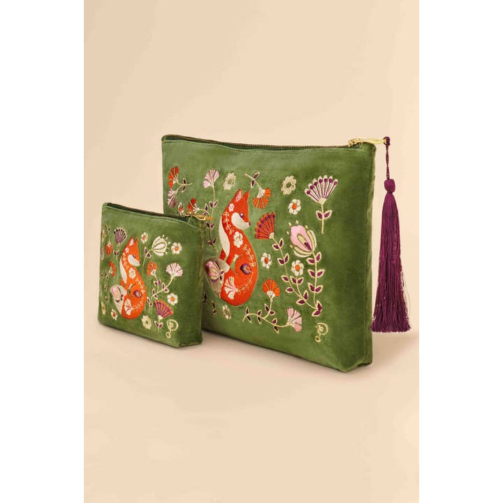 Powder Design inc - US - Wholesale Pouch - Women's - Velvet Embroidered Mini Pouch - Scandinavian Fox