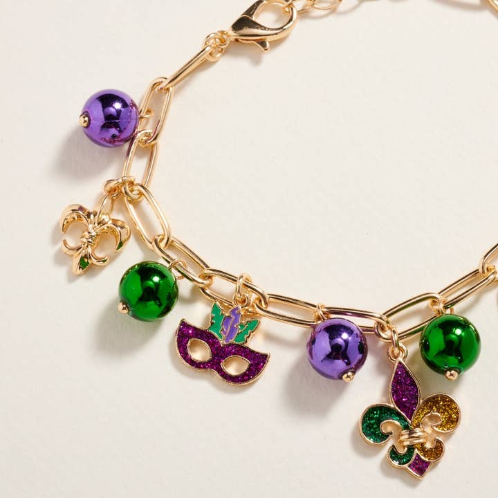 Designature New York - Wholesale Charm/Dangle Bracelet - Mixed Mardi Gras Charm Bead Chain Clasp Bracelet9