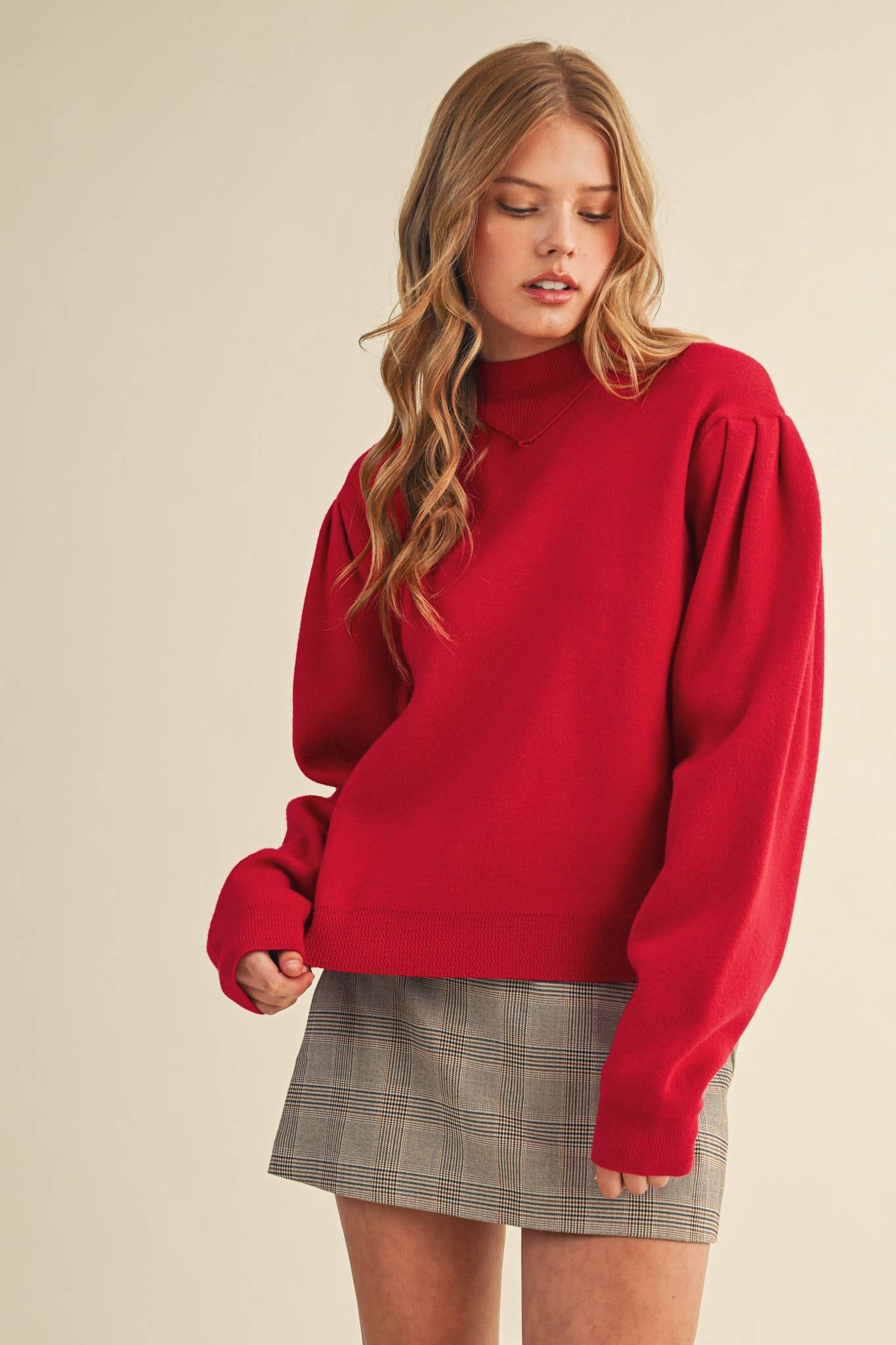 &MERCI - Wholesale Knit Sweater - Women's - MOCK NECK PUFF SLEEVE SWEATER MSW1103024