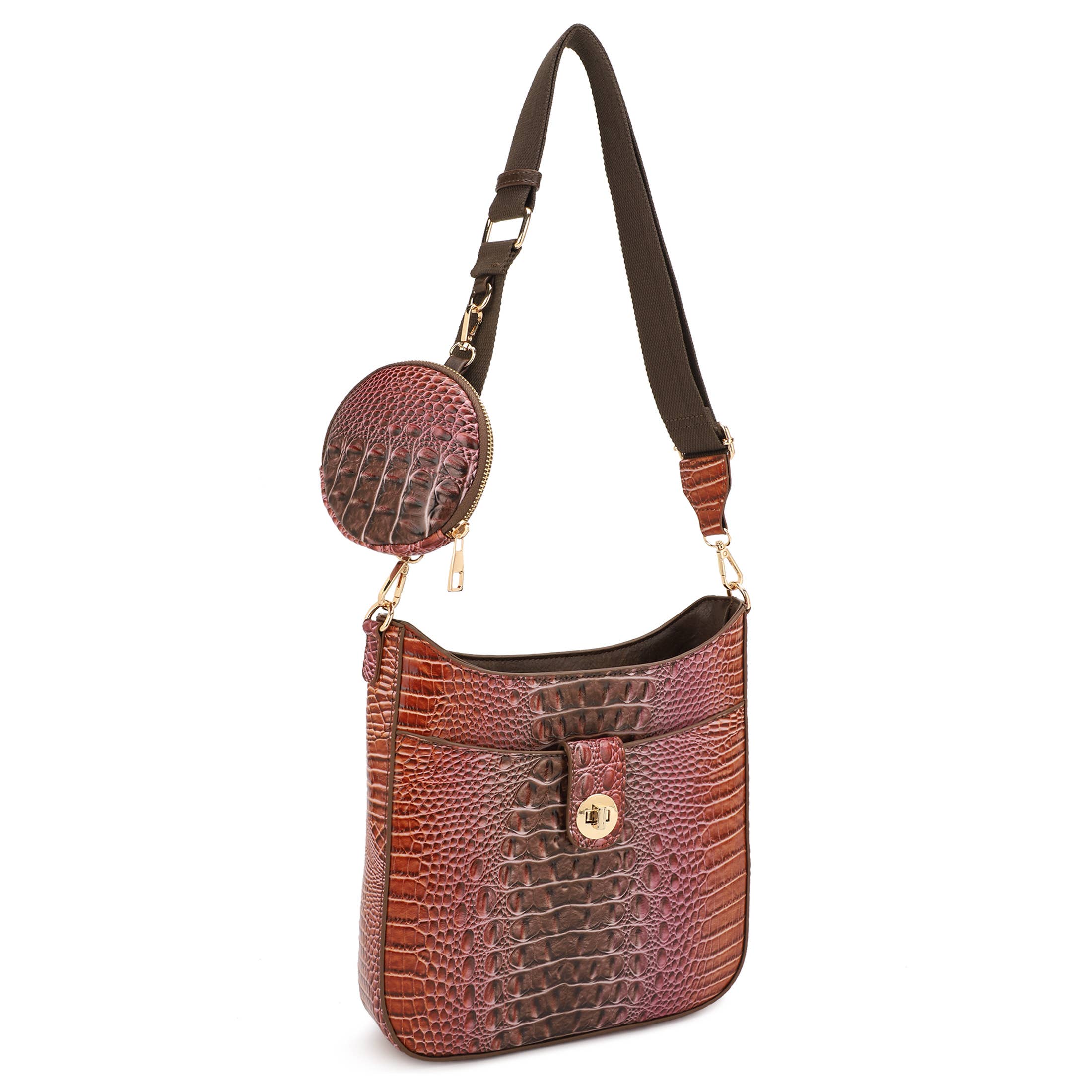 KAYLA+AVA - Vente Sac à bandoulière – femme - Sac bandoulière Zoe en croco embossé ombré avec porte-monnaie détachable5