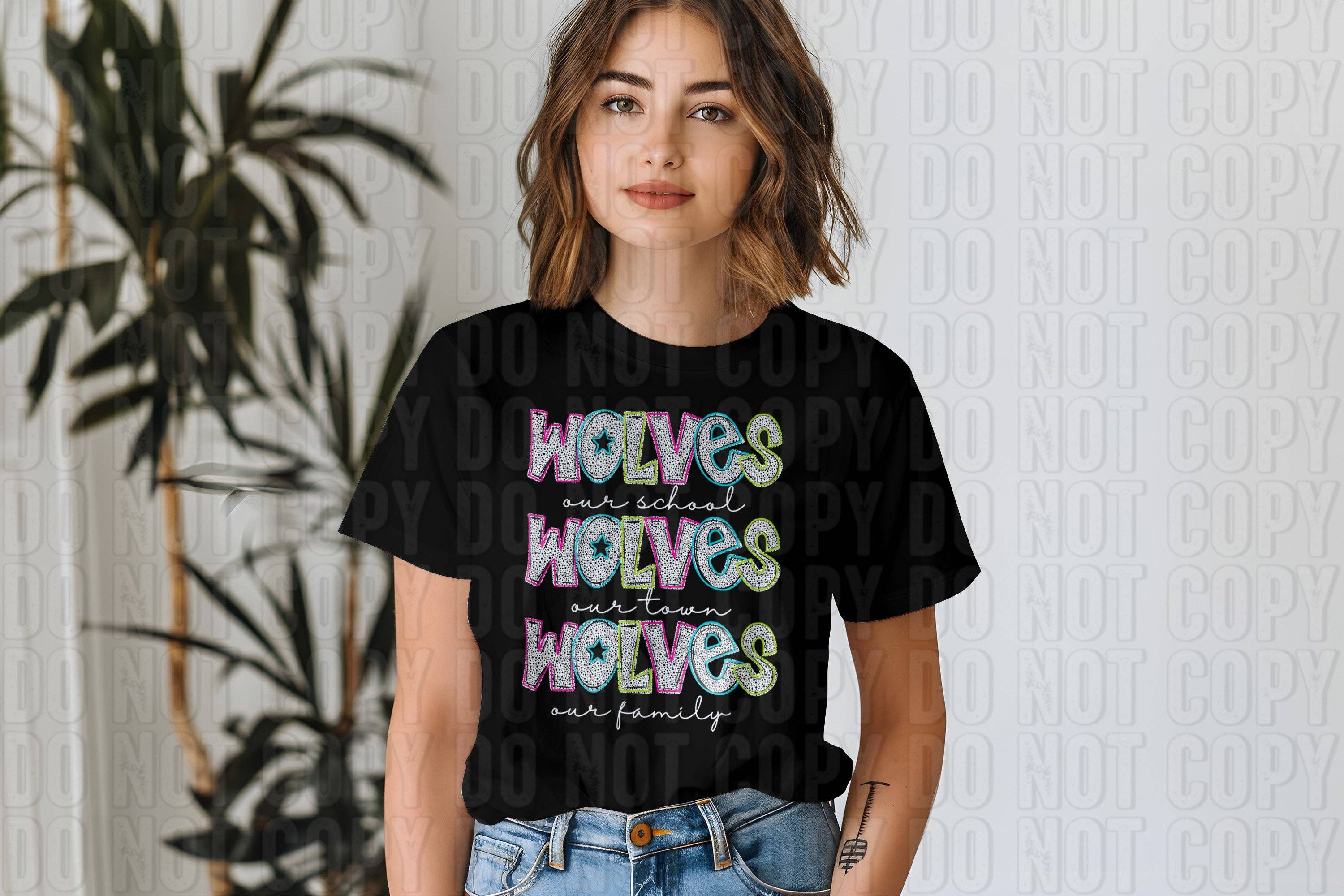 K and M Designs - Wholesale Sublimation Transfer - Wolves - Our School Town Family Mascots DTF Transfer0