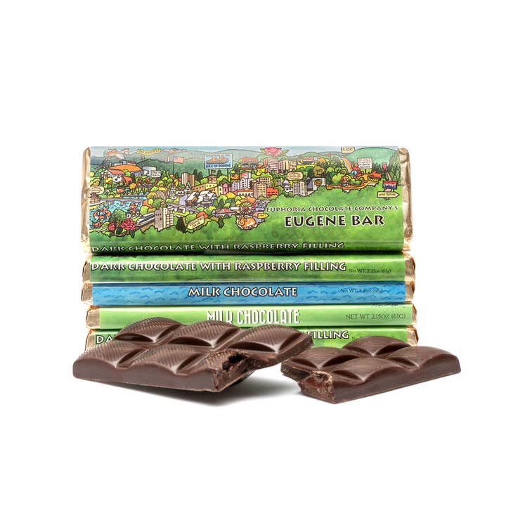 Euphoria Chocolate Company - Wholesale Chocolate Bar - Eugene Bar Dark Chocolate with Raspberry Filling