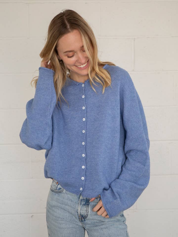Dusty Blue Piper Cardigan for wholesale on Faire4
