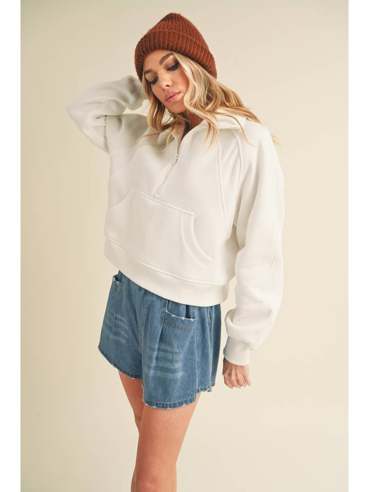 AEMI + CO - Wholesale Sweatshirt – Women's - 950CK Dove Funnel Neck Half Zip 645