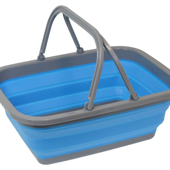 Cestino per la spesa pieghevole in silicone con manici, blu per la vendita all'ingrosso da parte di Fairly Odd Brands