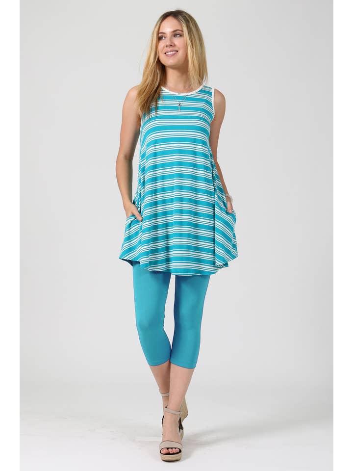 42POPS - Vente Tunique – femme - Tunique rayée sans manches avec poche latérale .SI-20352