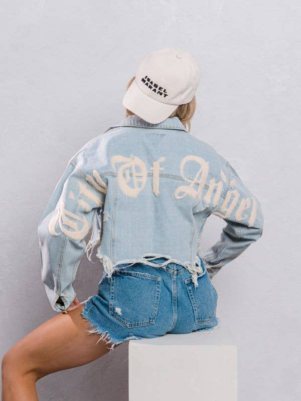 Trio Urban - Vente Veste en jean – femme - Veste en jean court à imprimé crème City of Angels17