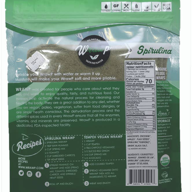 WrawP Foods - Wholesale Bread/tortilla - Mini Veggie Wraps: Spirulina1
