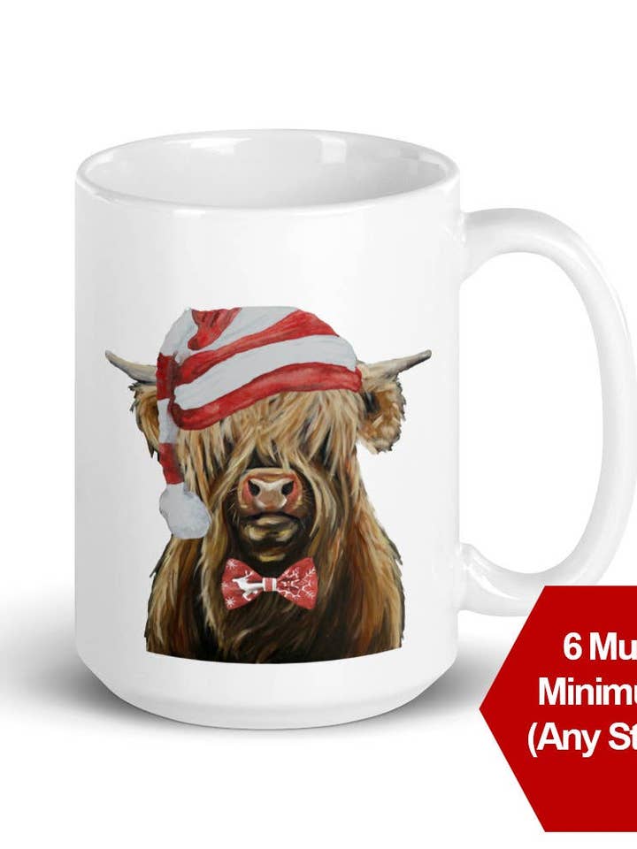 Tasse de Noël Highland Cow, vache des Fêtes, tasse en céramique 15 oz pour la vente par Best of Breed Products