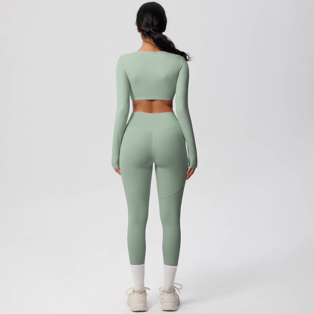 Sodalemon - Wholesale Activewear Set - Women's - Women High-Waist Yoga Set:Cropped Long Sleeve Top + Leggings16