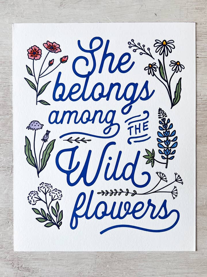 Wildflowers Hand-Colored Letterpress Art Print – 8x10 for wholesale by Spicewood & Rose Press