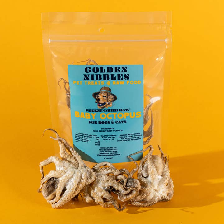 Baby Octopus - Bag of 5 - Freeze Dried Treats for Dogs & Cat for wholesale by Golden Nibbles