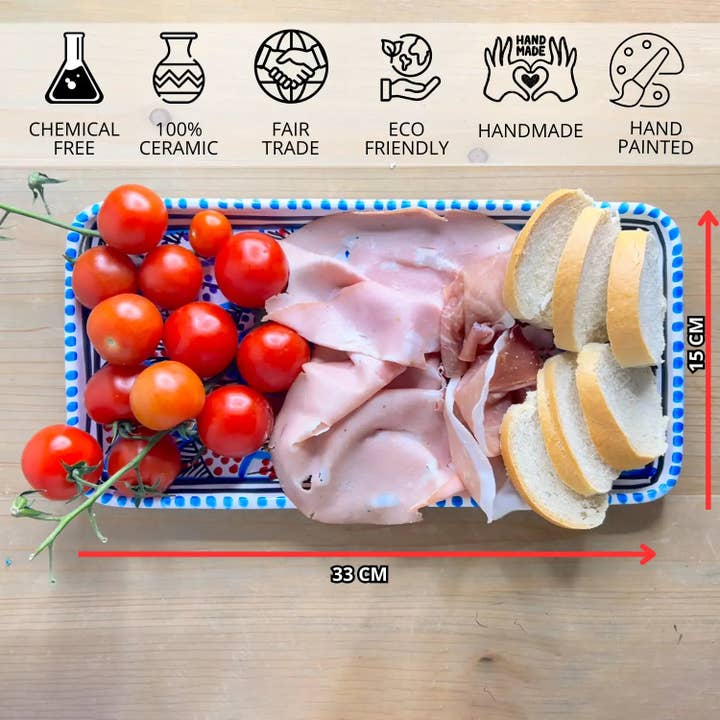 Etnico del Mondo - Wholesale Decorative Tray - Tunisian Handcrafted Ceramic Rectangular Tray #35