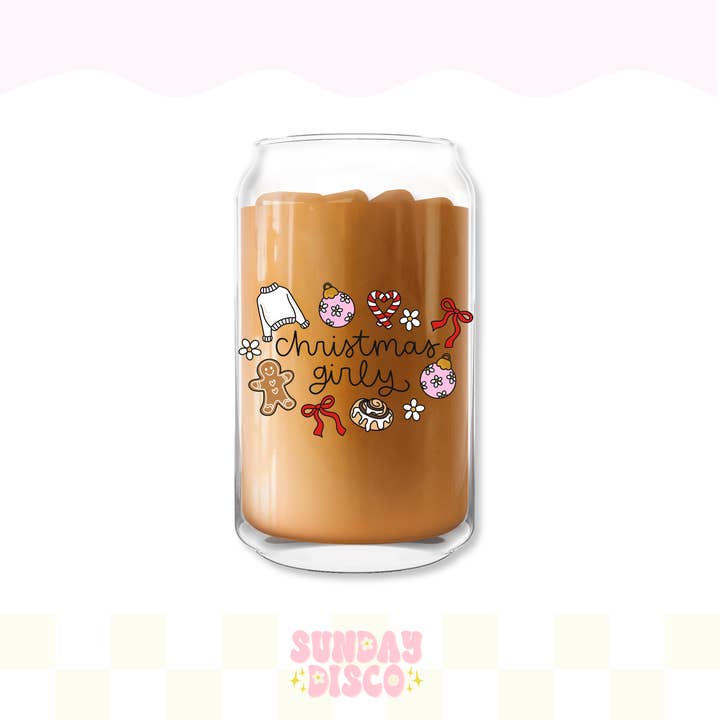 Verre en forme de canette à thème de Noël girly et cosy pour la vente par The Sunday Disco