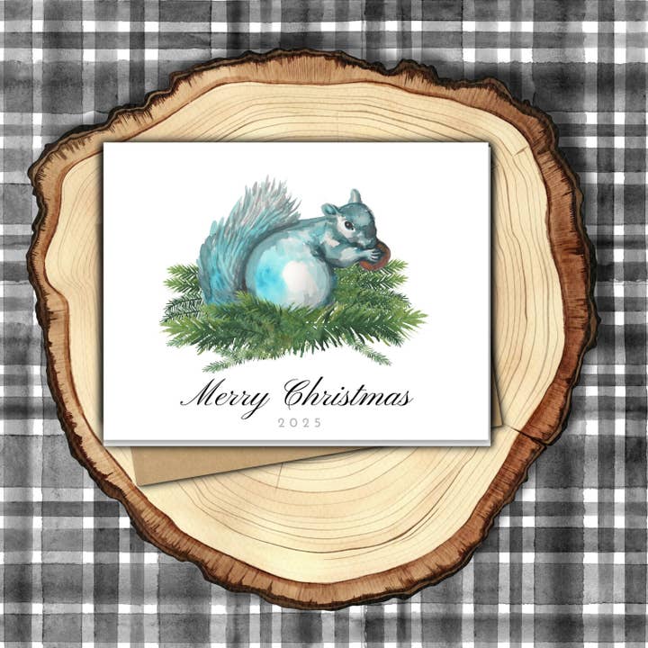 Christmas Card Set of 20 | Watercolor Woodland Squirrel for wholesale by Angi Bock Robertson Art