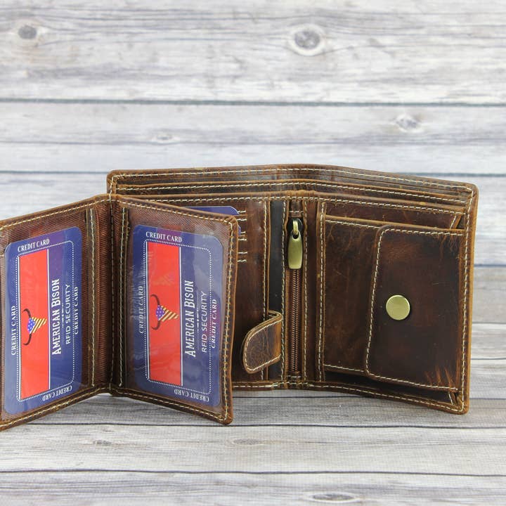 Leather Impressions Inc - Wholesale Wallet - Men's - RFID Hunter leather men's euro hipster wallet style #8015