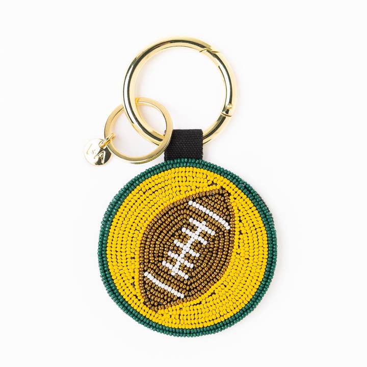 Game Day Football Beaded Bag Charm Green + Yellow Wholesale for wholesale by INK + ALLOY