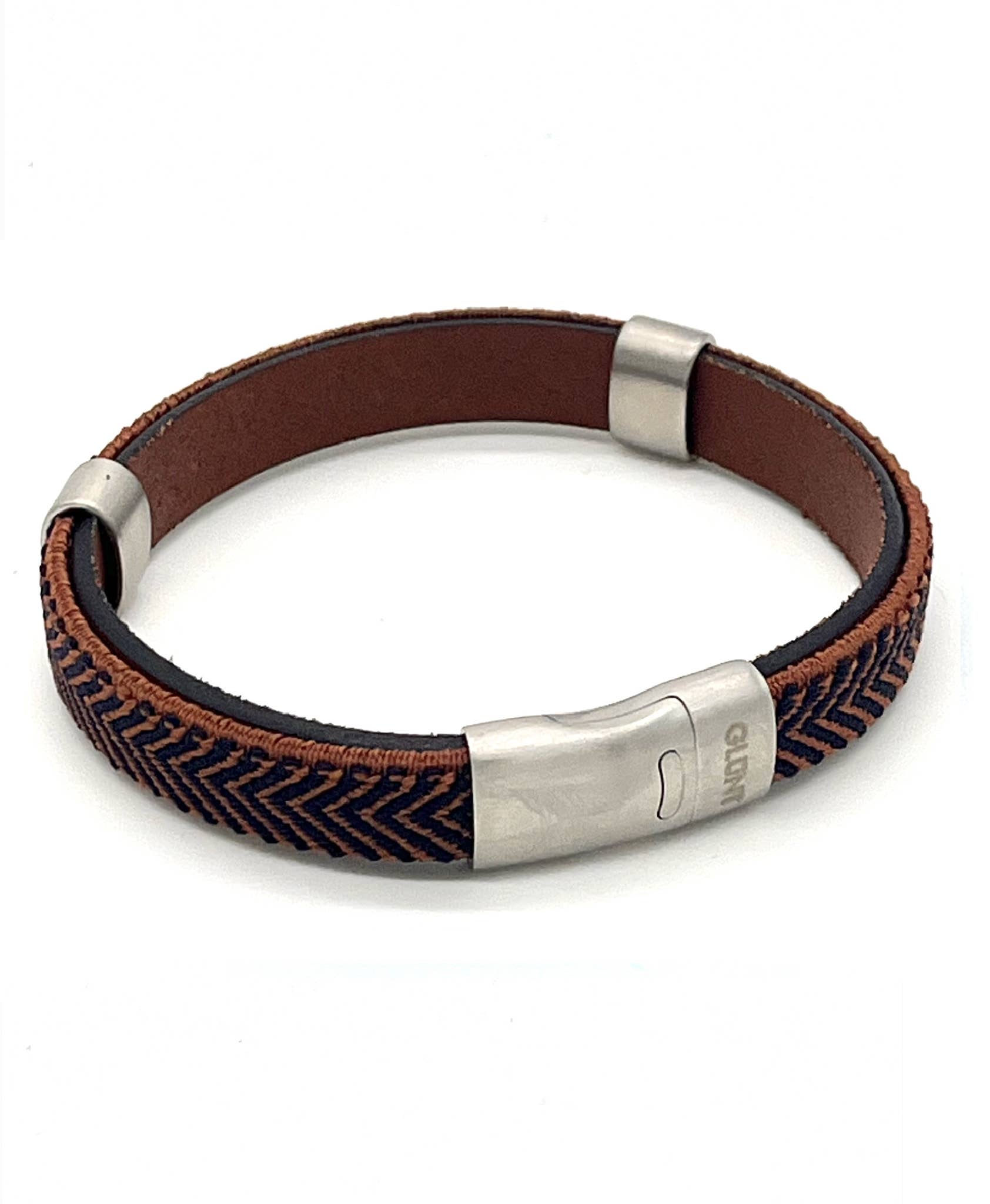 GLUNT - Wholesale Bangle Bracelet - SKS BURNED ORANGE / NAVY - CAMEL LEATHER