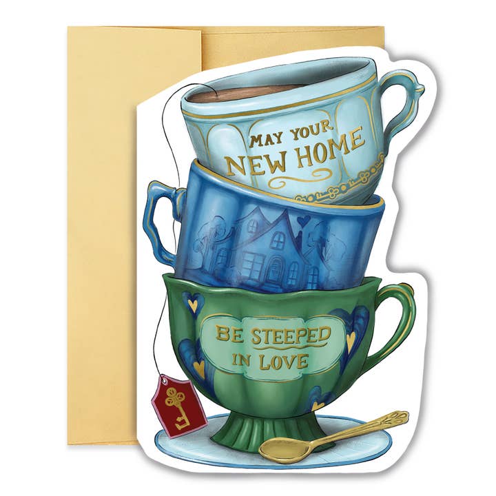 New Home Teacup Stack Diecut Card for wholesale by Good Juju Ink