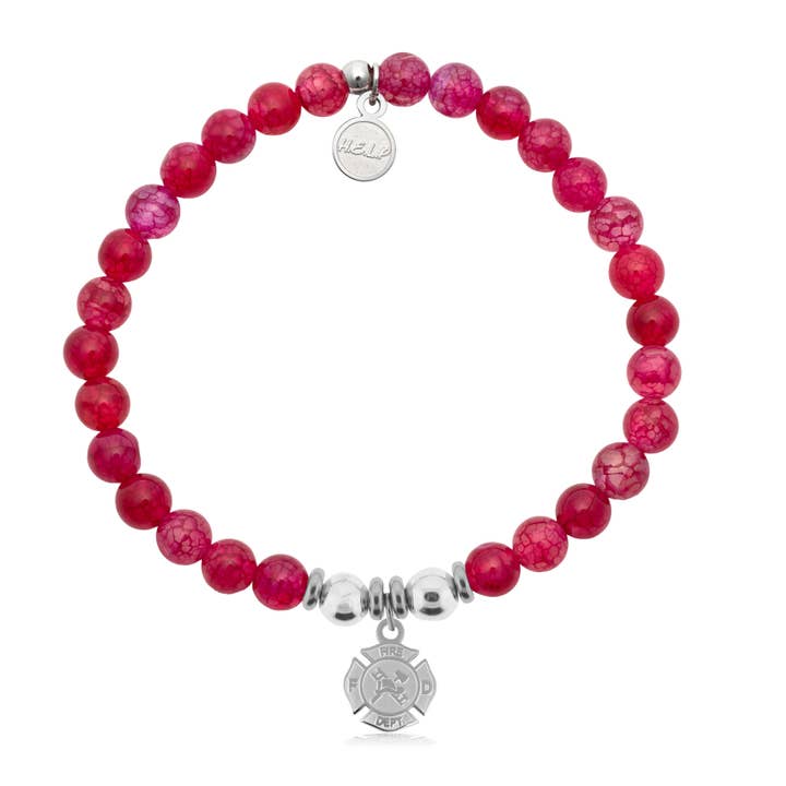 Breloque Fire and Rescue avec bracelet caritatif en agate rouge pour la vente par H.E.L.P