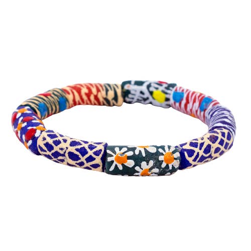 Women Hand painted Ghana Krobo Glass Bead Beaded Bracelet for wholesale by Cloth & Cord, LLC