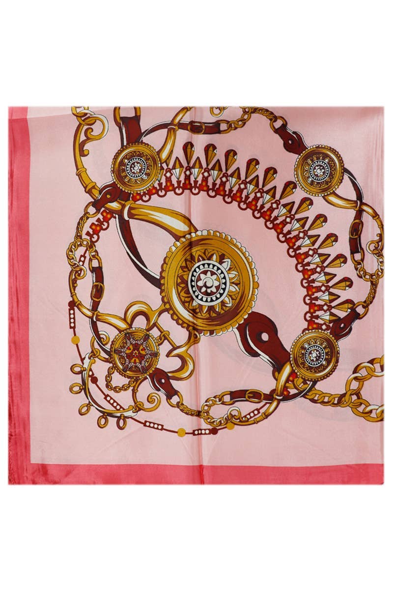 ASSORTED Two Tone Royal Emblem Print Faux Silk Square Scarf for wholesale on Faire4