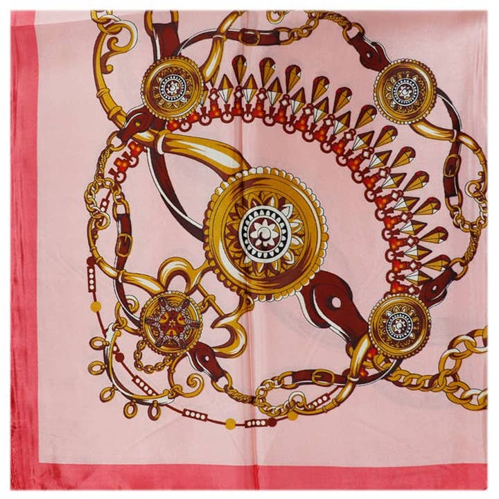 ASSORTED Two Tone Royal Emblem Print Faux Silk Square Scarf for wholesale on Faire4