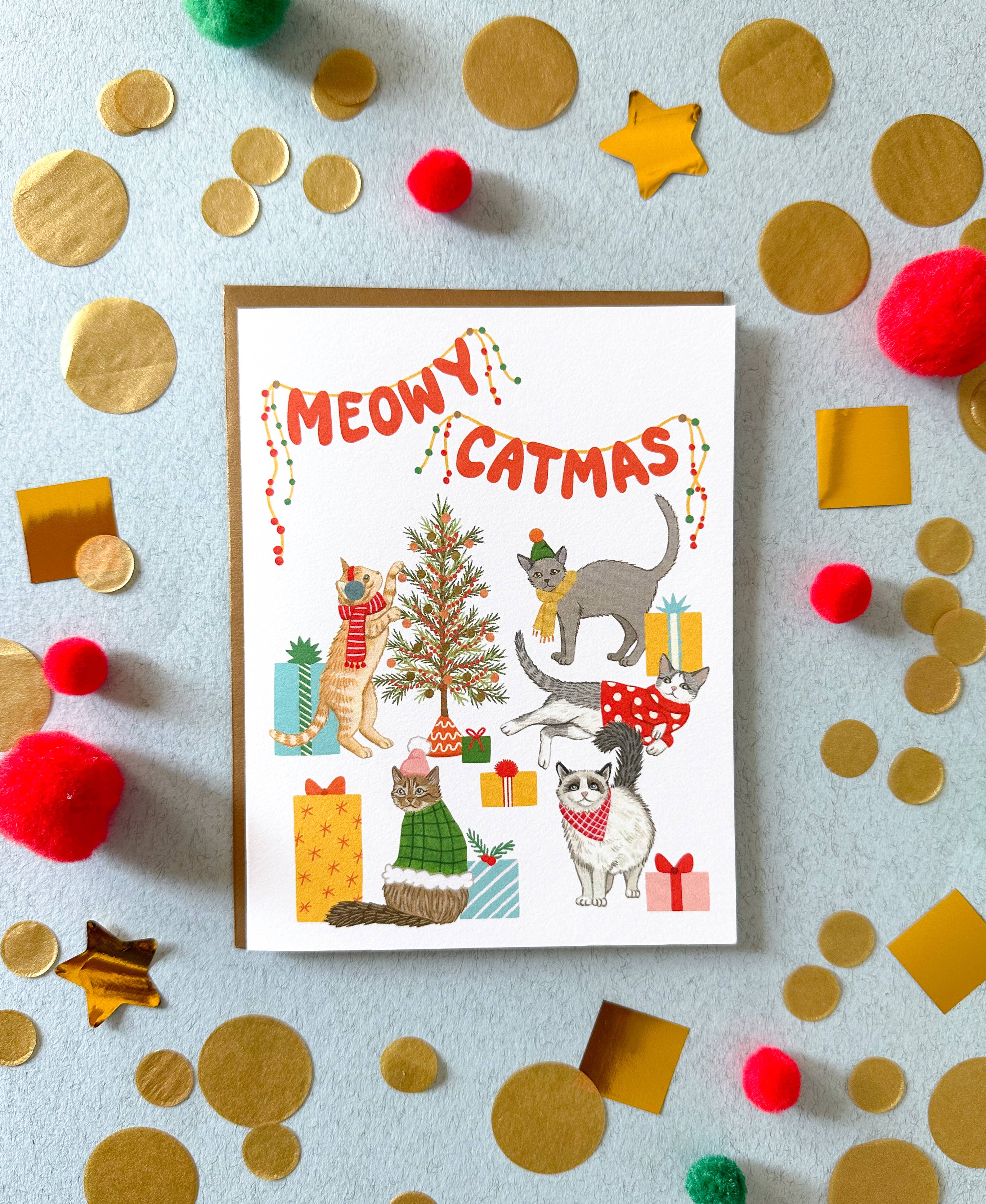 Yeppie Paper - Wholesale Christmas Card - Merry Catmas Cats Festive Christmas Holiday Card *Foil Stamped*2
