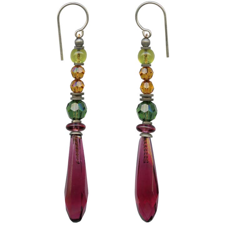 Owen Glass Collection - Vendita all'ingrosso Orecchini pendenti - METRO 3 - ORECCHINI CHANDELIER BORDEAUX, VETRO, CRISTALLO