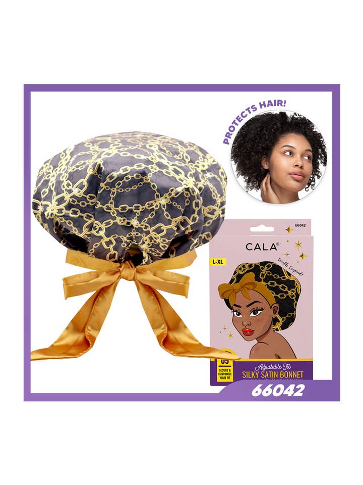 CALA 66042 Adjustable Tie Silky Satin Bonnet Gold - 6pcs for wholesale by PINEAPPLE Beauty