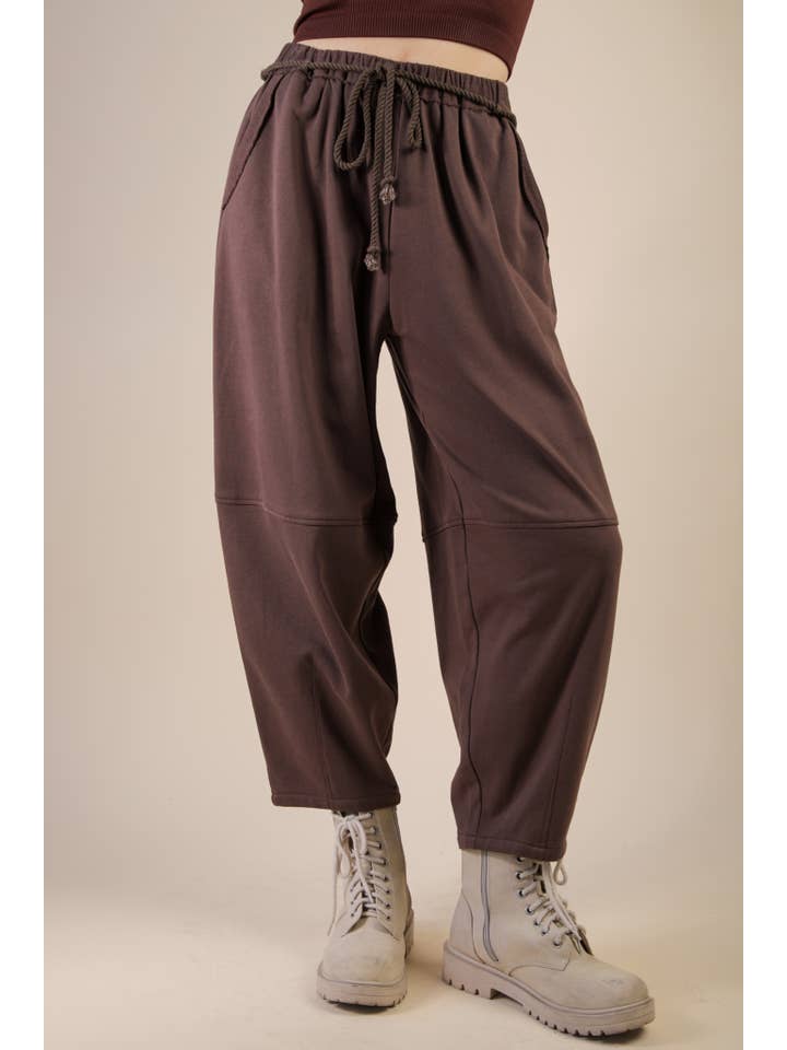 VERY J - Wholesale Pants - Women's - NP70814-Braid Waist Strip Barrel Pants9