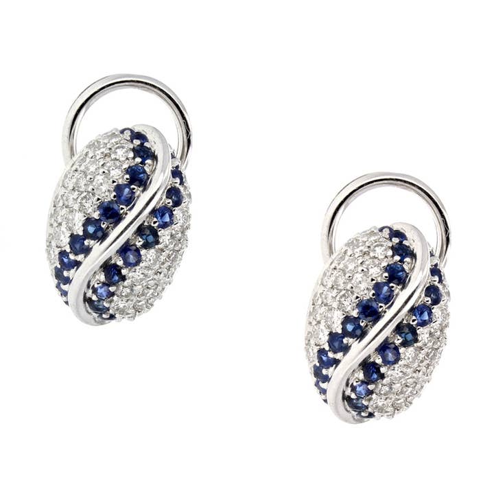 14KT White Gold Sapphire & Diamond Button Earrings for wholesale by NYMAN JEWELERS