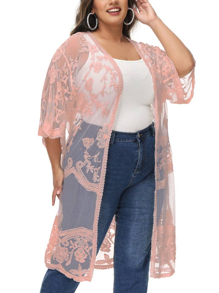 Anna Kaci Wholesale - Wholesale Cardigan - Women's - Women's Plus Size Lace Cardigan Open Front Floral Cardigan