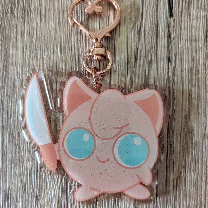 Sadsquatch – Engroshandel Nøglering - Unisex – Uhyggelig Jigglypuff - Sød Kawaii Pokemon Charm nøglering