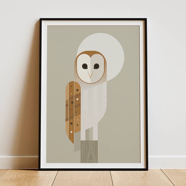 Barn Owl in Moonlight - Retro print for wholesale by Mr Watson Design