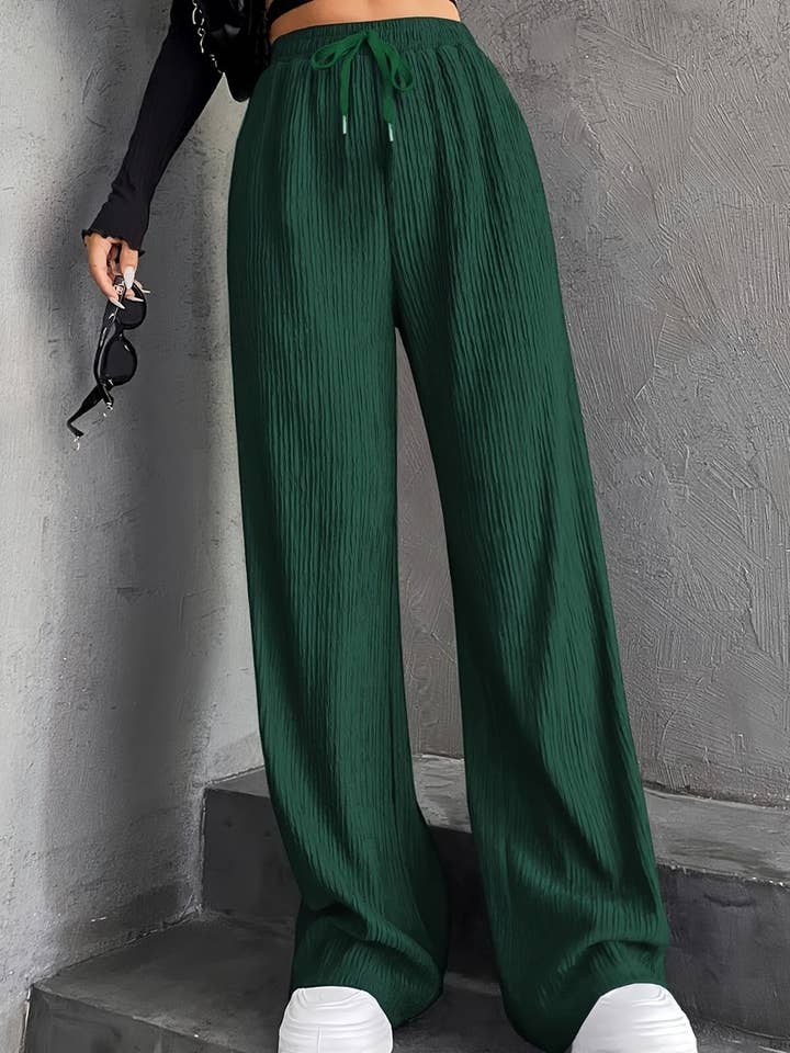 CWBLP1136_ELASTIC WAIST PINSTRIPE DRAWSTRING WIDE LEG PANTS for wholesale by NINEXIS