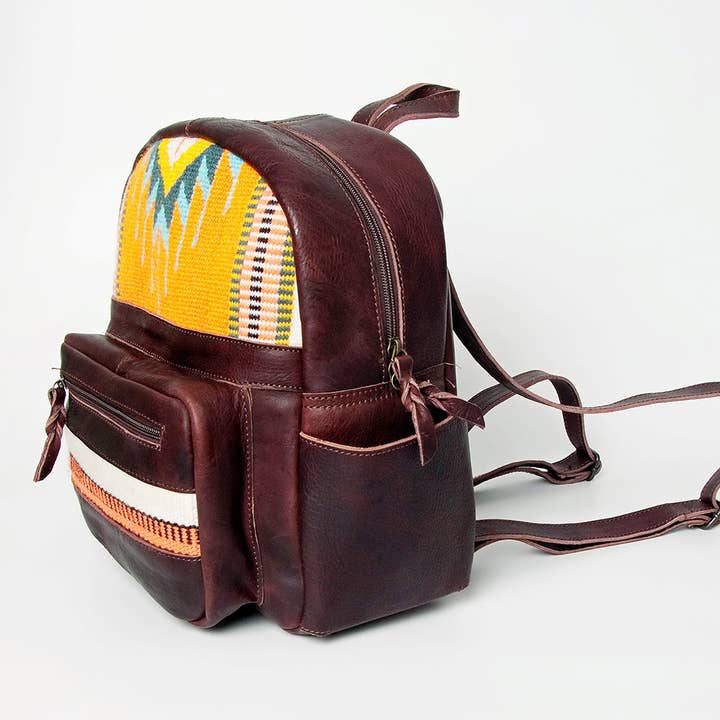 LS Western - Wholesale Backpack - Women's - LC-ADBGZ214A Southwestern Wool & Leather Backpack - Rustic Brown Western Daypack