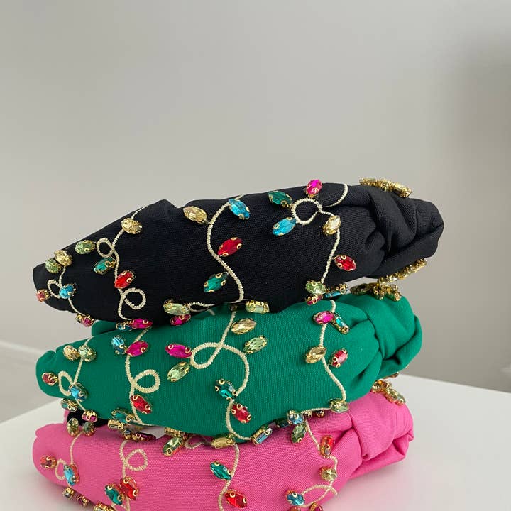 The Wildflower Company - Wholesale Fashion Headband - Women's - Rhinestone Embellished Christmas Light Headbands Knot Top