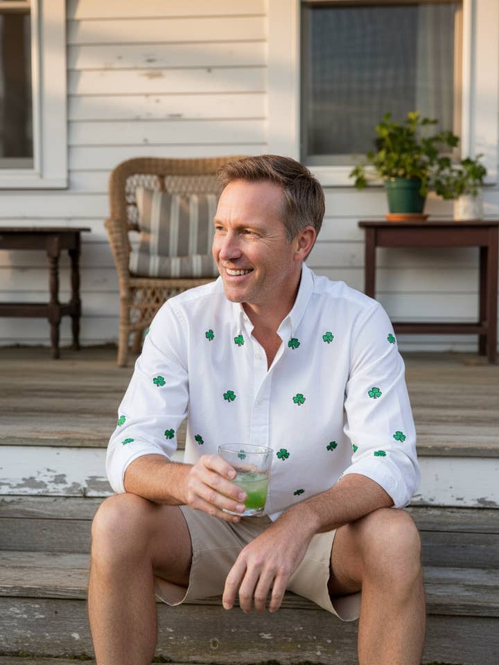 Straight Wharf Shirt White Oxford with Shamrock for wholesale on Faire2