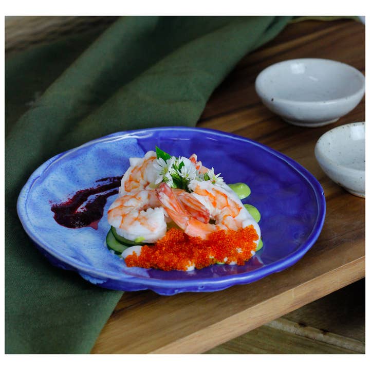 Ceramic Glossy Reactive Blue Wavetop Appetizer Plate, 7" for wholesale by Roro