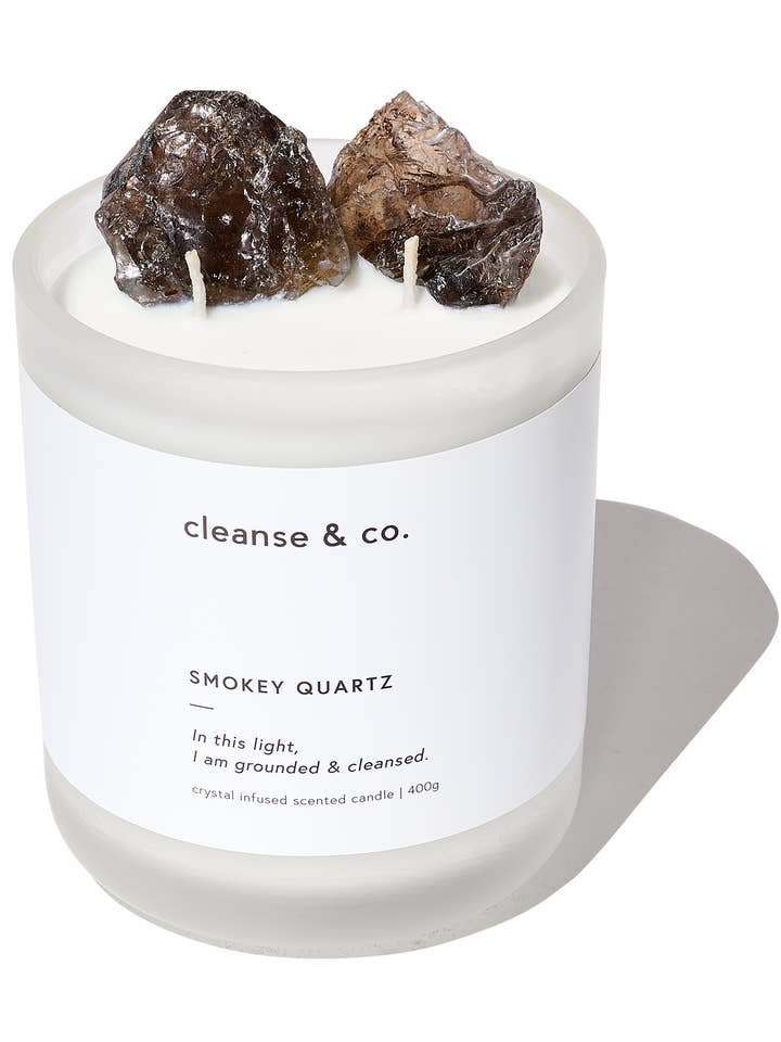 Bougie en cristal Smokey Quartz Intention, moulue et nettoyée pour la vente par Cleanse & Co.