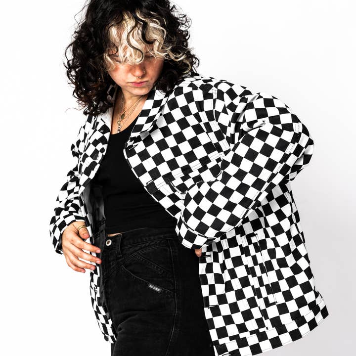 Checkerboard Trucker Jacket for wholesale by Dragon Denim