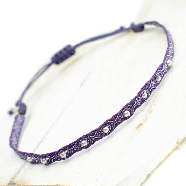 Handgjort armband i silver med 9 kulor, vävt med 40 färgade trådar för wholesale av Gota de Agua