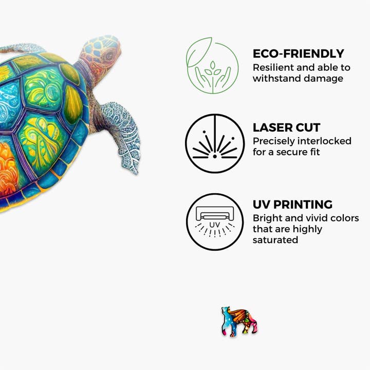Crafthub - Vendita all'ingrosso Puzzle - Bambini - Puzzle colorato in legno a forma di tartaruga marina, vivace