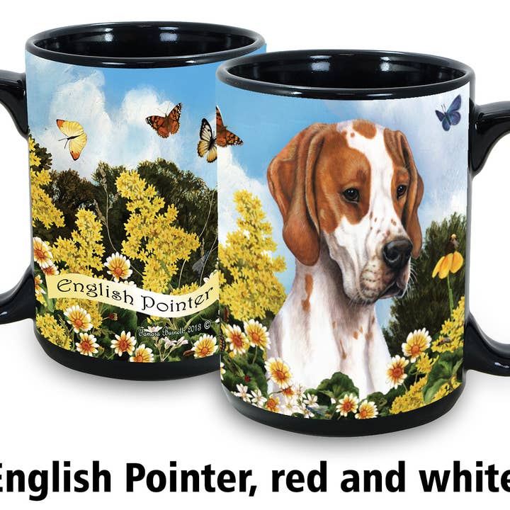 Pet Gifts USA, LLC – wholesale Kaffekoppar – 15oz engelska pekare röd & vit trädgård part mugg